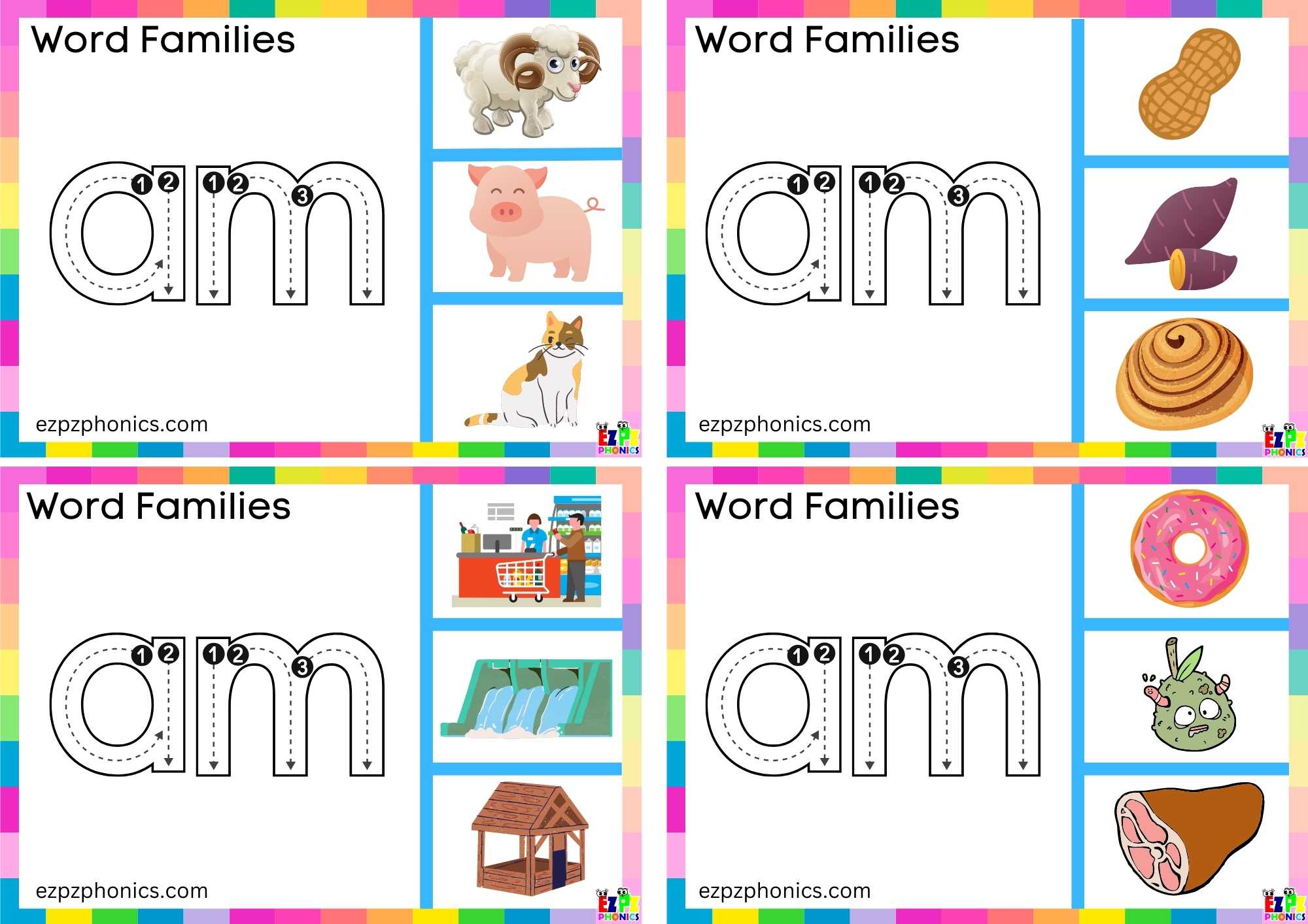 Trace the letters am and clip the image Clip Cards group 1 Word Family am